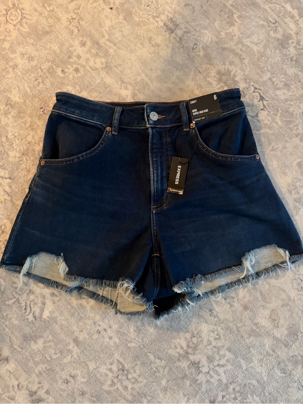 Express Dark Indigo Frayed High-Rise Denim Shorts